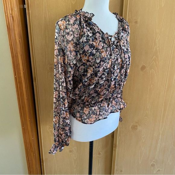 American Eagle • Chiffon Lace Up Blouse in Washed Black - Picture 12 of 15